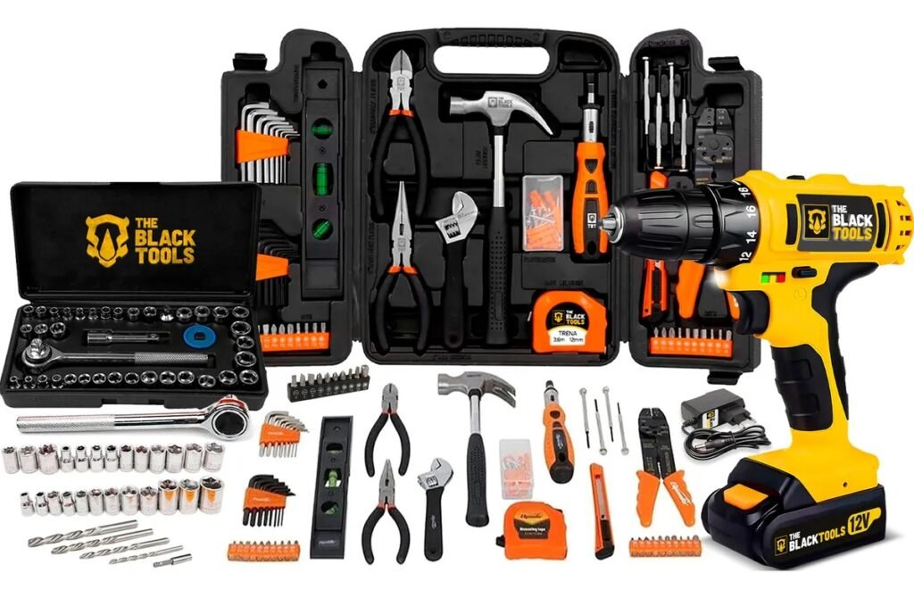 Maleta Furadeira Parafusadeira com 169 Peças Sem Fio The Black Tools