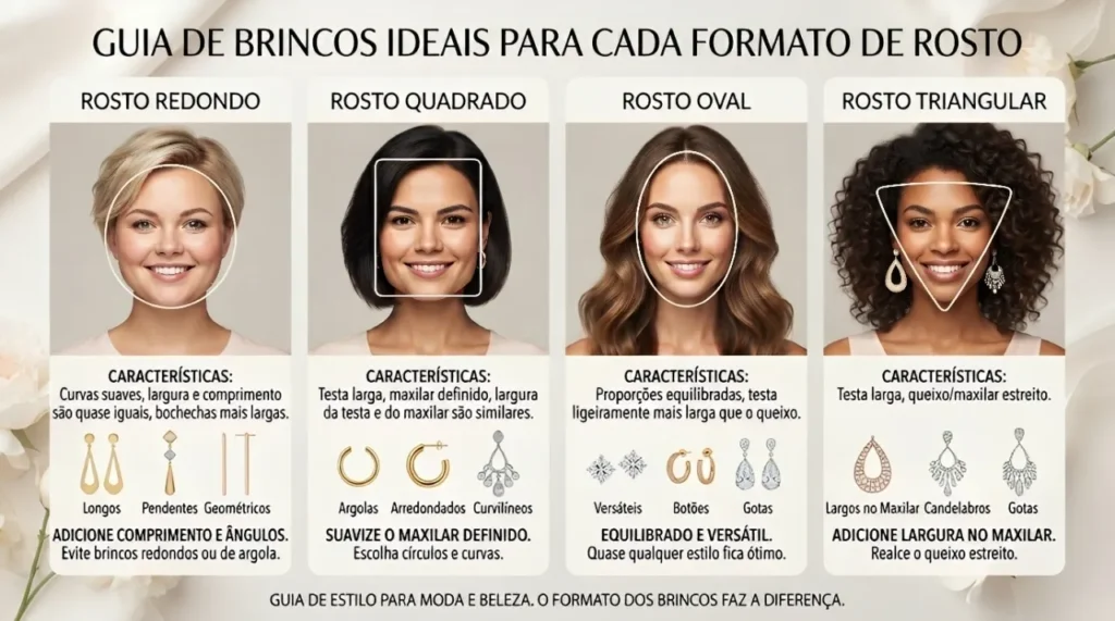 Brincos: Não é só estética! Brincos para Rostos Redondos e Quadrados, Ovais e Triangulares
